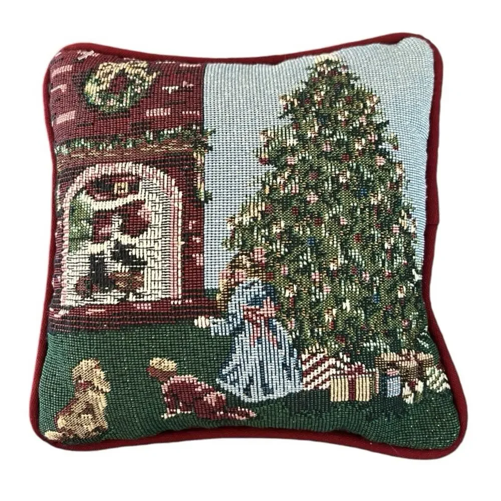 2 Christmas Pillows Riverdale Tapestry Square Throw Pillow Joyful Blessing Tree